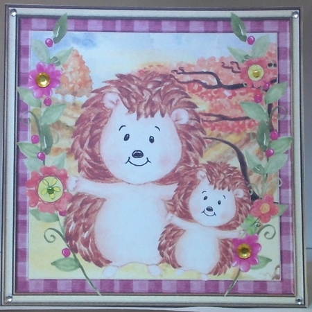 3 Framed cute hedgehog card fronts/toppers by Hazel Underwood