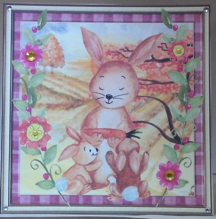 3 Framed cute rabbits card fronts/toppers by Hazel Underwood