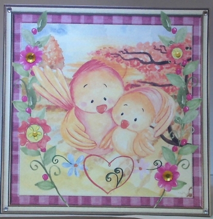 3 Framed cute birds card fronts/toppers by Hazel Underwood