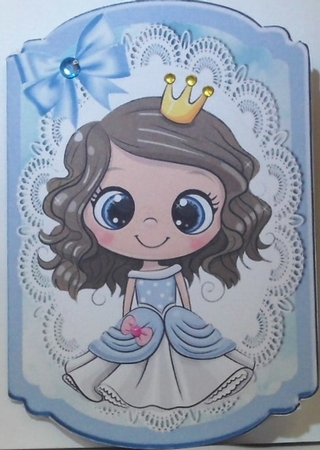 pretty little princess dressed in blue with bow bracket card by Hazel Underwood