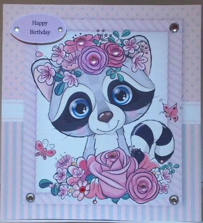17 8x8 card fronts pink floral animals by Hazel Underwood