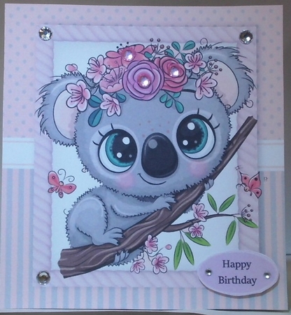 17 8x8 card fronts pink floral animals by Hazel Underwood