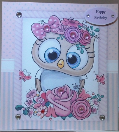 17 8x8 card fronts pink floral animals by Hazel Underwood