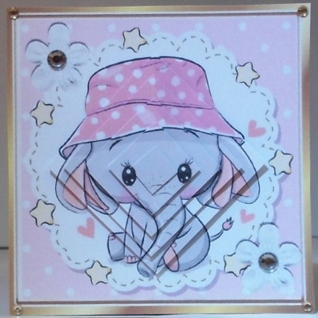 cute ele in pink  dot sun hat with stars diamonds pyramids by Hazel Underwood