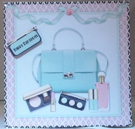 Female birthday card handbag & make up topper for 6x6 card by Hazel Underwood
