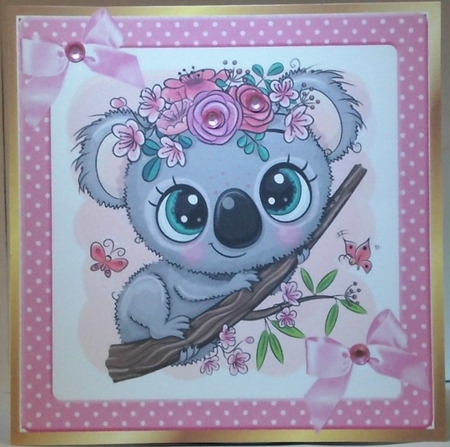 Cute Koala bear with roses and pink polkadot frame 8x8 by Hazel Underwood