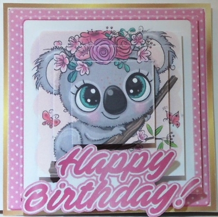 Cute Koala bear with roses and pink polkadot frame square pyramids by Hazel Underwood