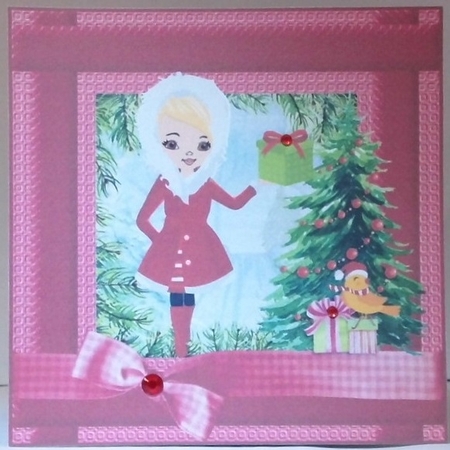 3 Red blonde haired Christmas girl card fronts/toppers by Hazel Underwood