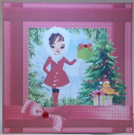 3 Red brown haired Christmas girl card fronts/toppers by Hazel Underwood