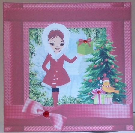 3 Red red haired Christmas girl card fronts/toppers by Hazel Underwood