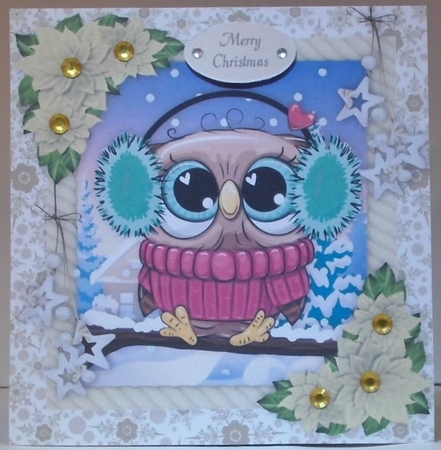 Adorable Owl With Ear Muffs 8x8 by Hazel Underwood