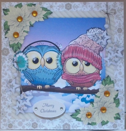 Adorable Owls on a branch 8x8 by Hazel Underwood
