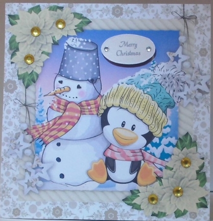 Adorable Penguin And Snowman 8x8 by Hazel Underwood