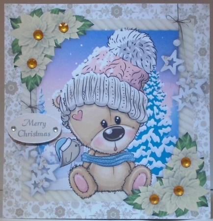 Adorable Boy Bear With Bobble Hat 8x8 by Hazel Underwood