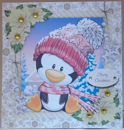 Adorable Penguin In a Bobble Hat 8x8 by Hazel Underwood