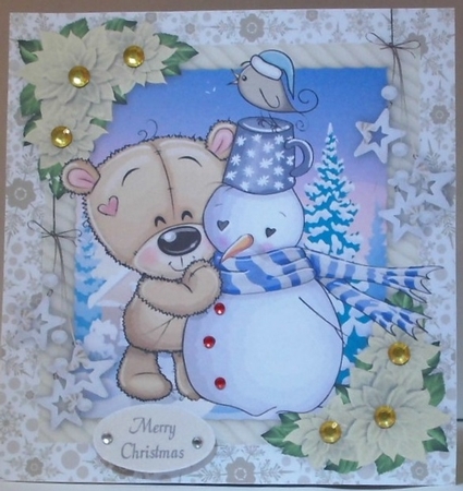 Adorable Bear With A Snowman 8x8 by Hazel Underwood
