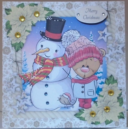 Adorable Bear With Snowman 8x8 by Hazel Underwood