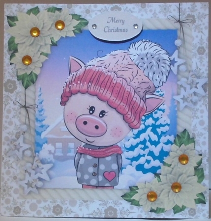 Adorable Pig In Bobble Hat 8x8 by Hazel Underwood