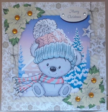Adorable Grey Bear In Bobble Hat  8x8 by Hazel Underwood