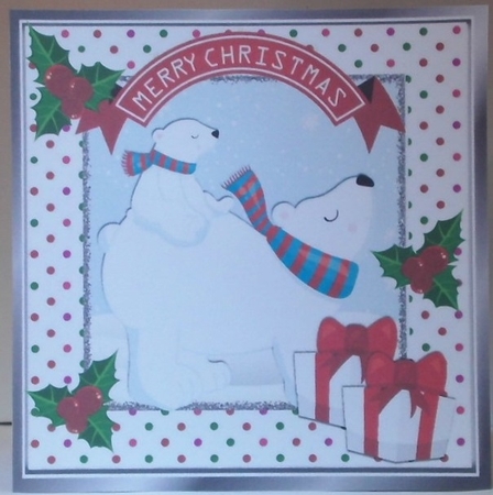 playful polar bears with holly in dotty frame 8x8 by Hazel Underwood