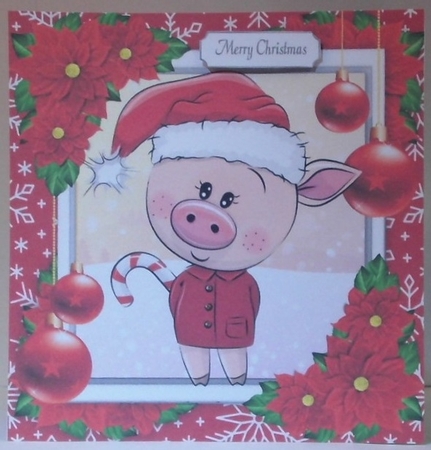 Gorgeous Pig In Santa Hat 8x8 by Hazel Underwood