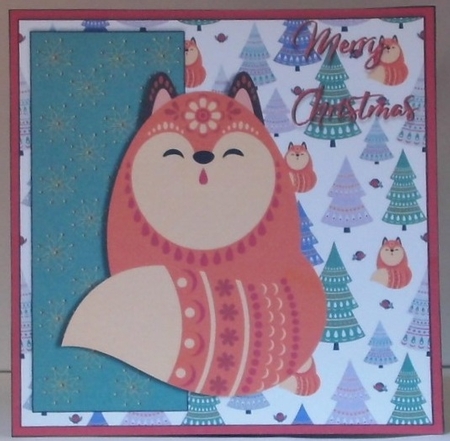 Christmas Fox, 7x7 quick card, 3d decoupage by Hazel Underwood