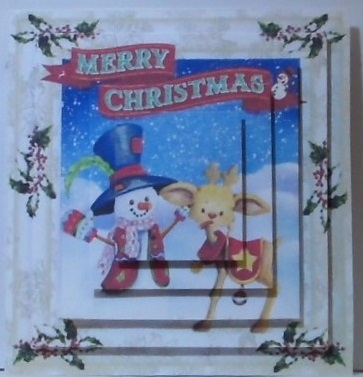 Whimsical snowman with reindeer square pyramids  by Hazel Underwood