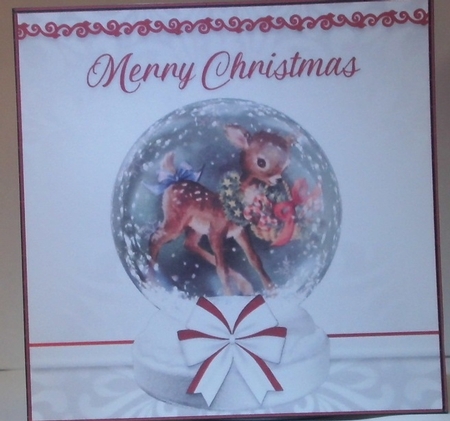8x8 Deer Christmas Snow Globe Card Front by Hazel Underwood