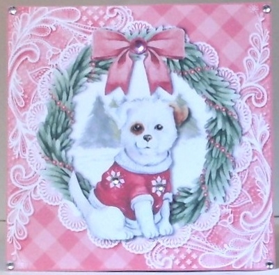 Cosy Puppy in jumper topper for 6x6 card by Hazel Underwood