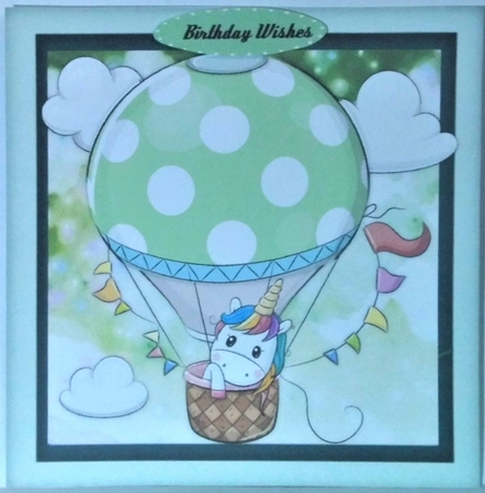 Unicorn in a Green  Balloon  by Hazel Underwood