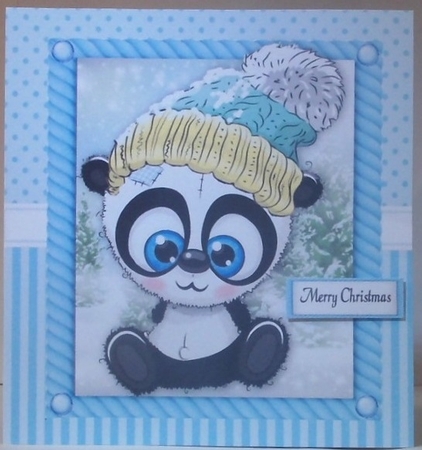 Festive Panda In Bobble Hat 8x8 by Hazel Underwood