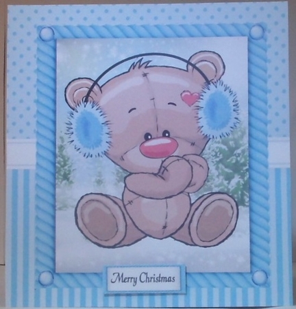 Festive Bear In Ear Muffs 8x8 by Hazel Underwood