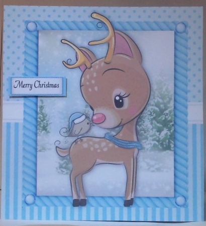 Festive Reindeer With Bird 8x8 by Hazel Underwood