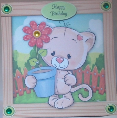 Cute Cat With Flower Pot 8x8 by Hazel Underwood
