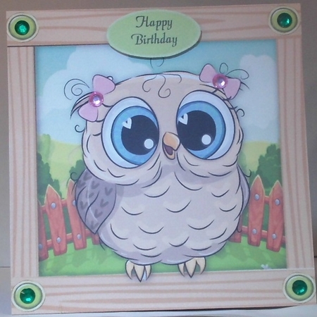 Cute Owl With Bows 8x8 by Hazel Underwood
