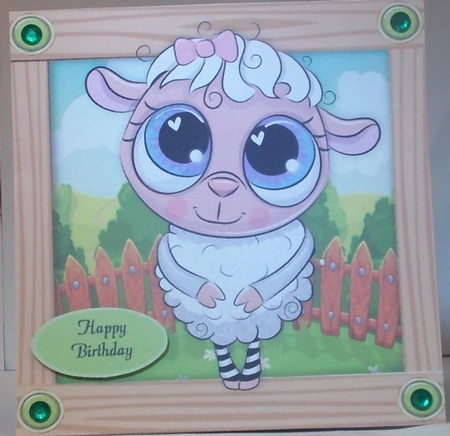 Cute Lamb With Pink Bow 8x8 by Hazel Underwood