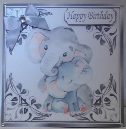 pretty ornate card front/insert with leaves in silver 7x7 with eles by Hazel Underwood