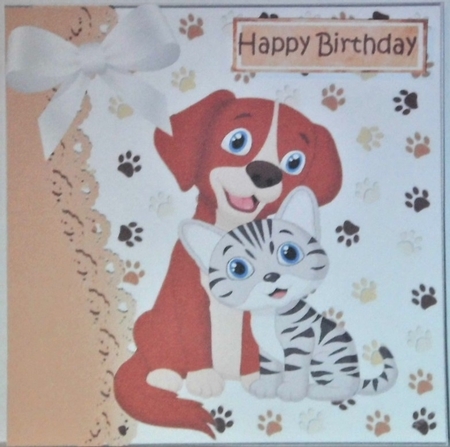 cute puppy  and kitten with white bow 7x7 by Hazel Underwood