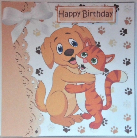 4  cute puppies & kittens card fronts with white bows 7x7 mini kit by Hazel Underwood