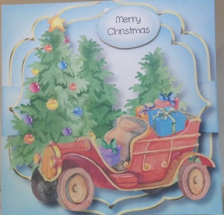 Christmas Vintage Car & Trees by Hazel Underwood