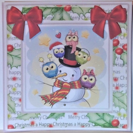  4 Cute card fronts of owls with friends and red bows 8x8 mini kit by Hazel Underwood