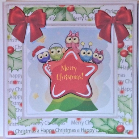  4 Cute card fronts of owls with friends and red bows 8x8 mini kit by Hazel Underwood