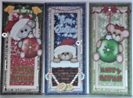 3 Cute Christmas teddy and mouse toppers by Hazel Underwood