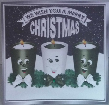 Funny face candles with bows and green stars 8x8 by Hazel Underwood
