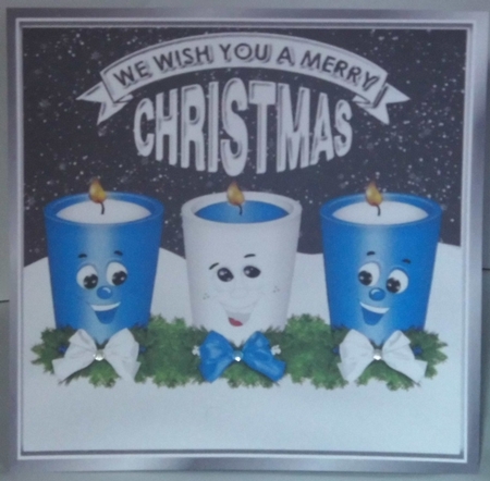 Funny face candles with bows and blue stars 8x8 by Hazel Underwood