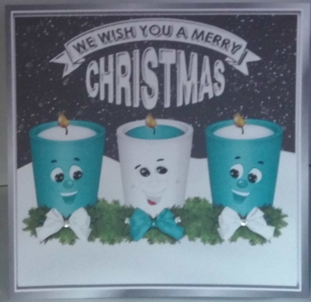 Funny face candles with bows and turq stars 8x8 by Hazel Underwood