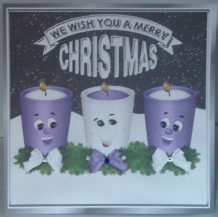 Funny face candles with bows and lilac stars 8x8 by Hazel Underwood
