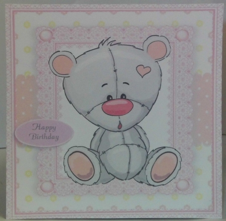 Adorable Grey Bear In Pink Frame 8x8 by Hazel Underwood