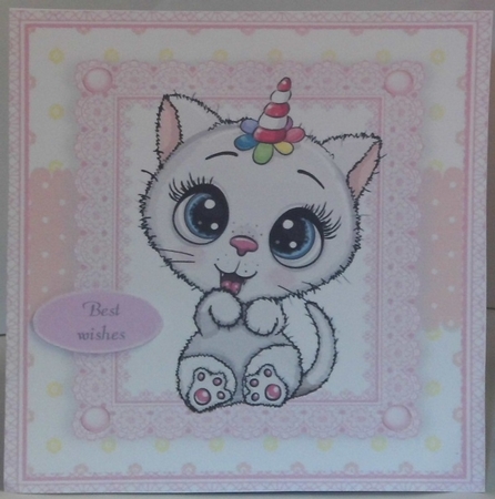 Adorable Cat Unicorn  In Pink Frame 8x8 by Hazel Underwood