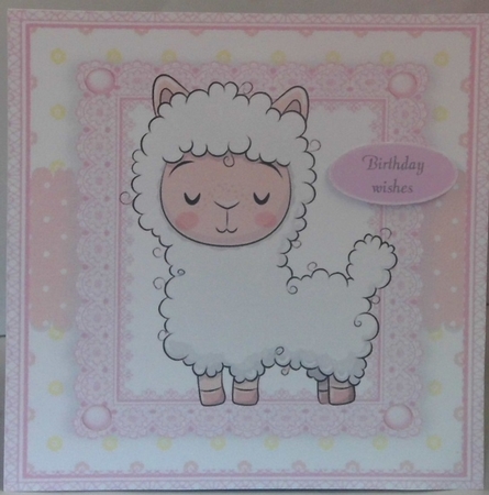 Adorable White Llama In Pink Frame 8x8 by Hazel Underwood